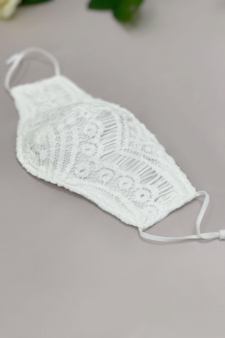 Wedding Face Mask with Modern Lace and Pouch