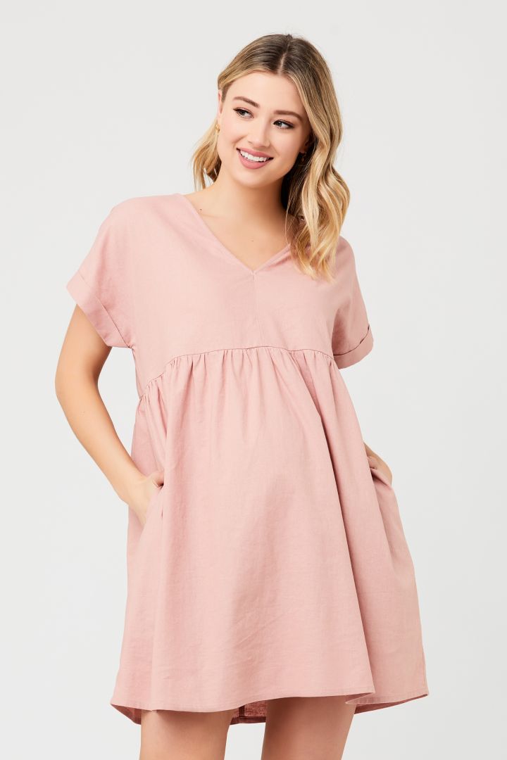 Linen Maternity Dress with Pockets