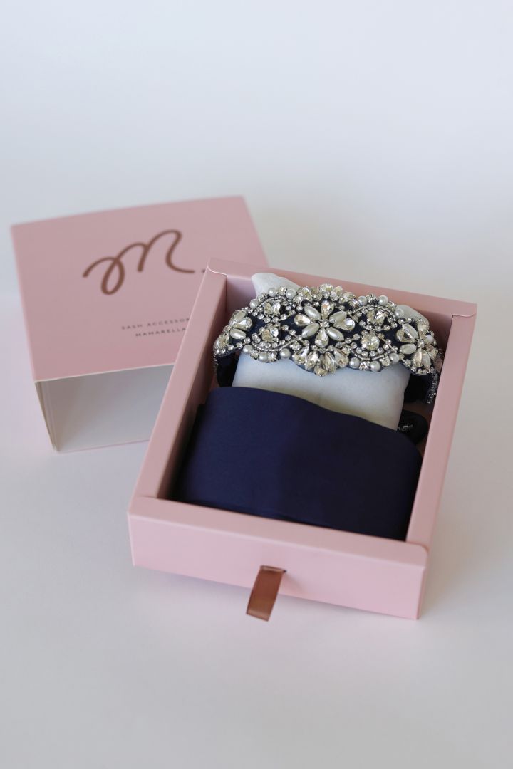 Vintage Brautkleid Schärpe mit Schmucksteinen navy