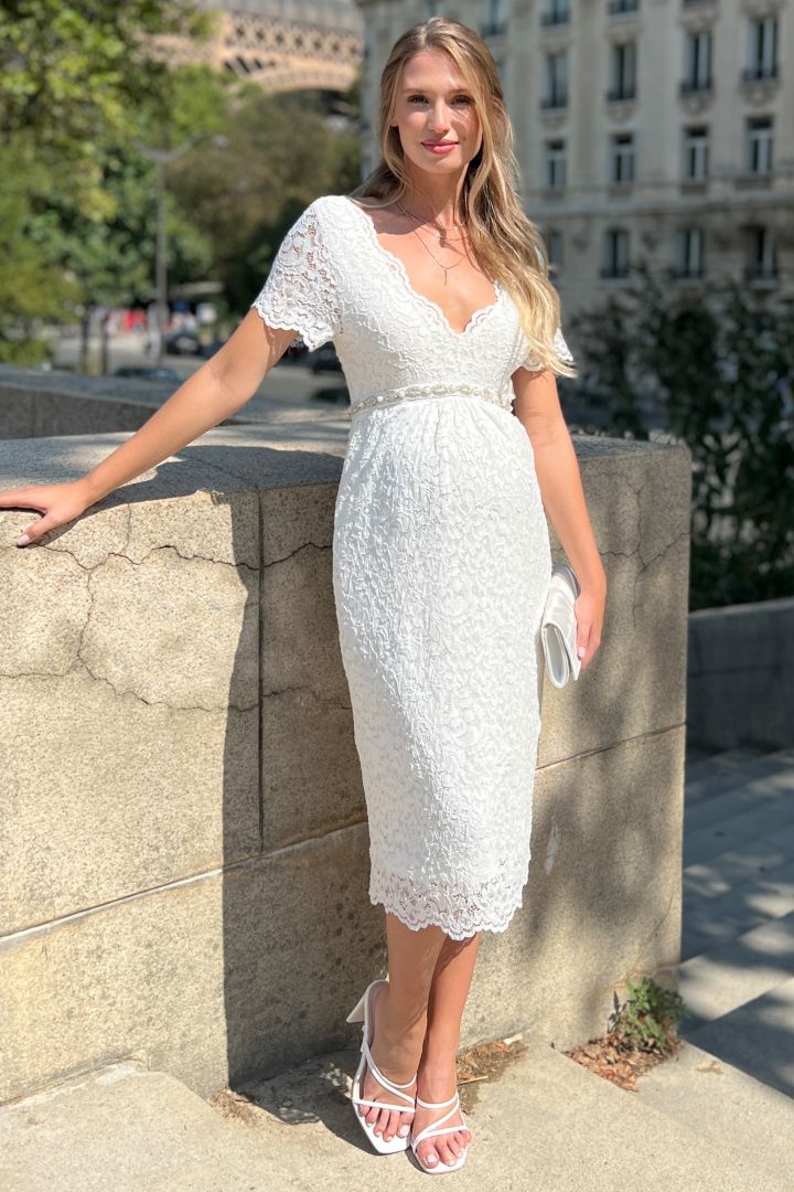 V-Neck Umstandsbrautkleid mit Rückenausschnitt