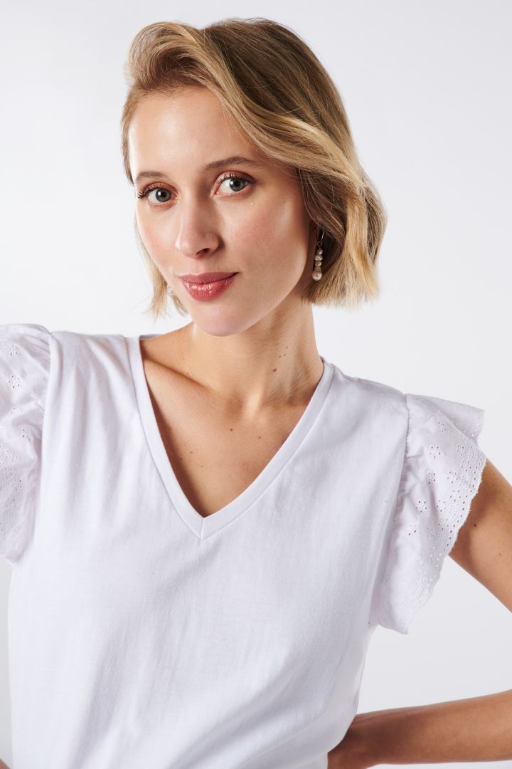 Organic Umstandstop mit Spitzenärmeln weiß