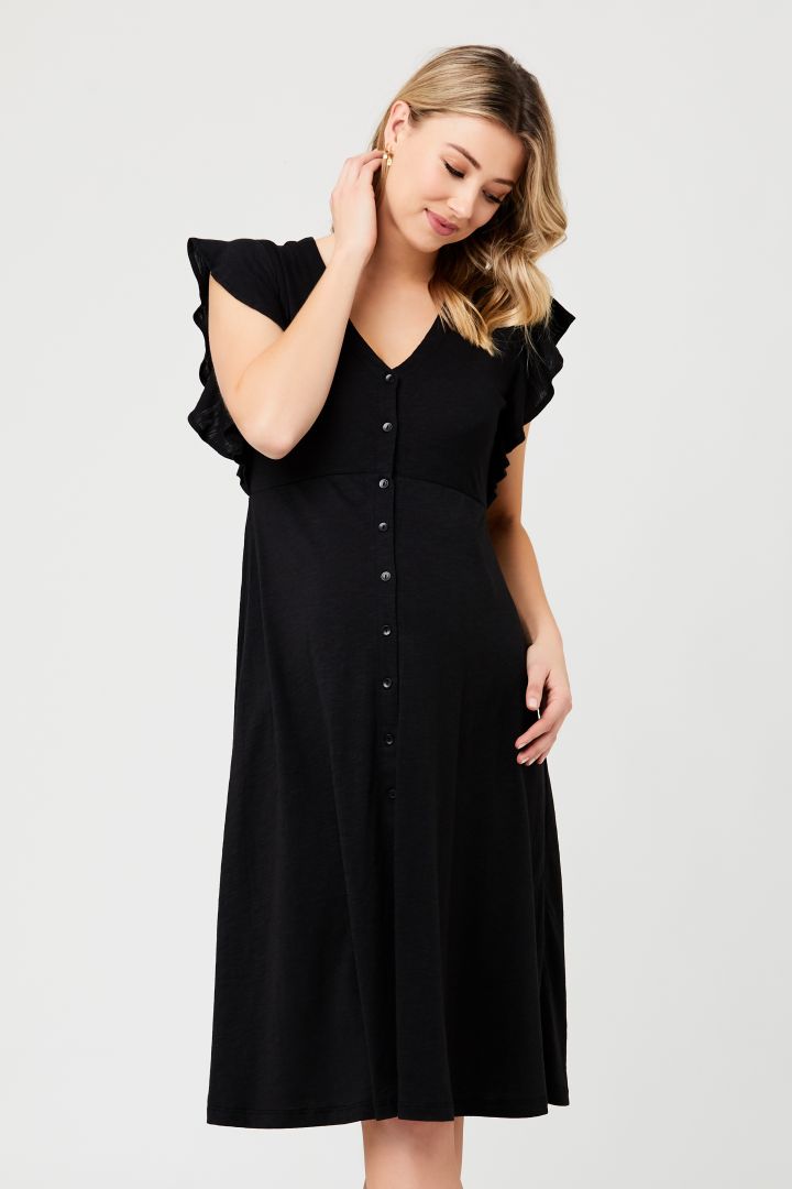 Midi Maternity Dress with Button Placket