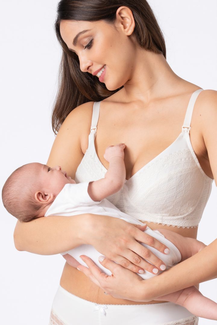 Maternity and Nursing Bra with Lace Trim ivory