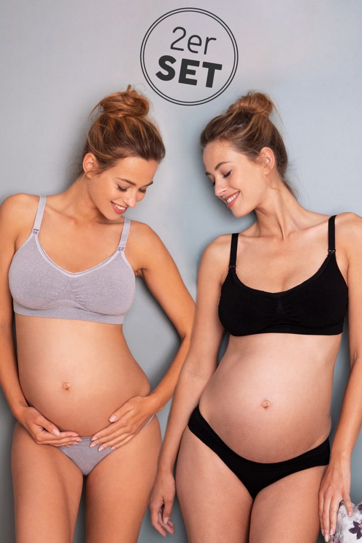 2er Set Seamless Schwangerschafts- und Still BHs schwarz/grau