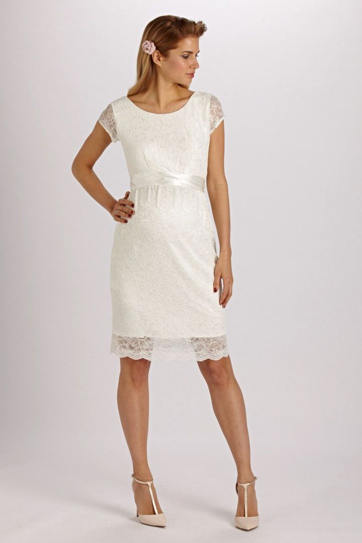 Etui Umstandsbrautkleid aus Spitze