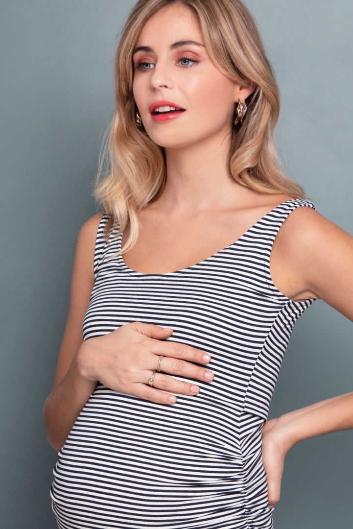 Bodycon Umstands- Trägerkleid gestreift
