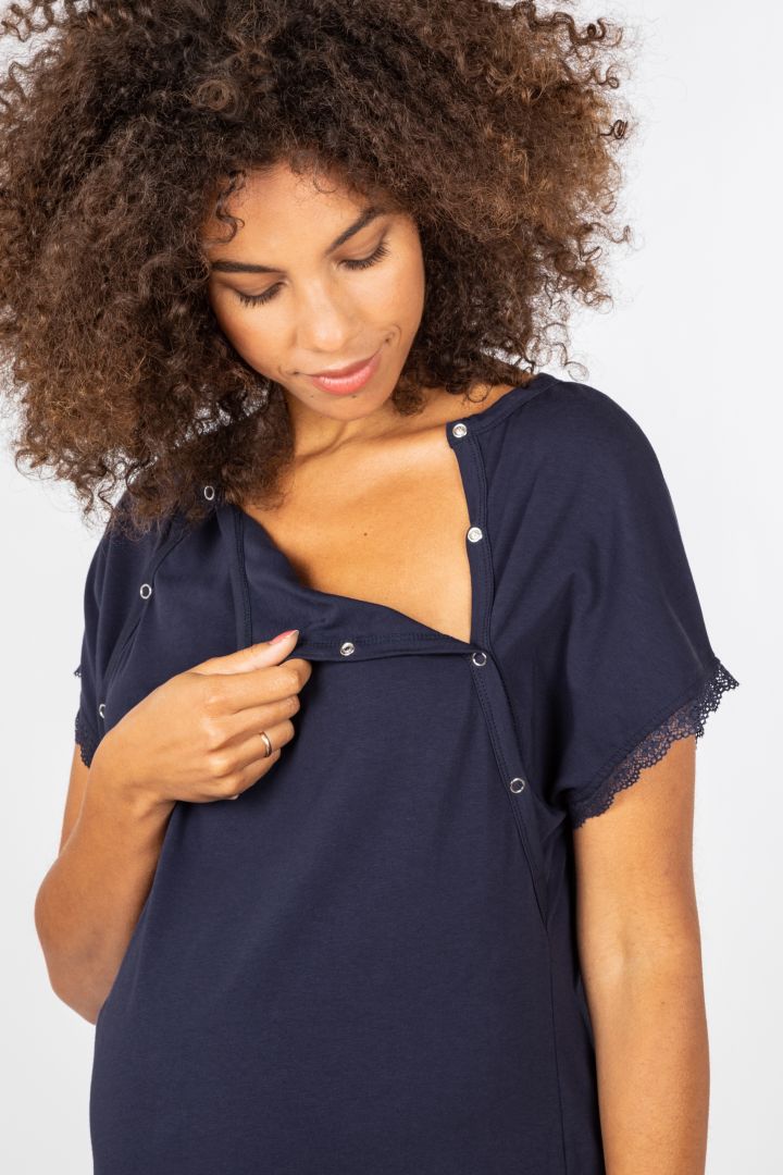 Organic Geburtskleid und Stillnachthemd navy