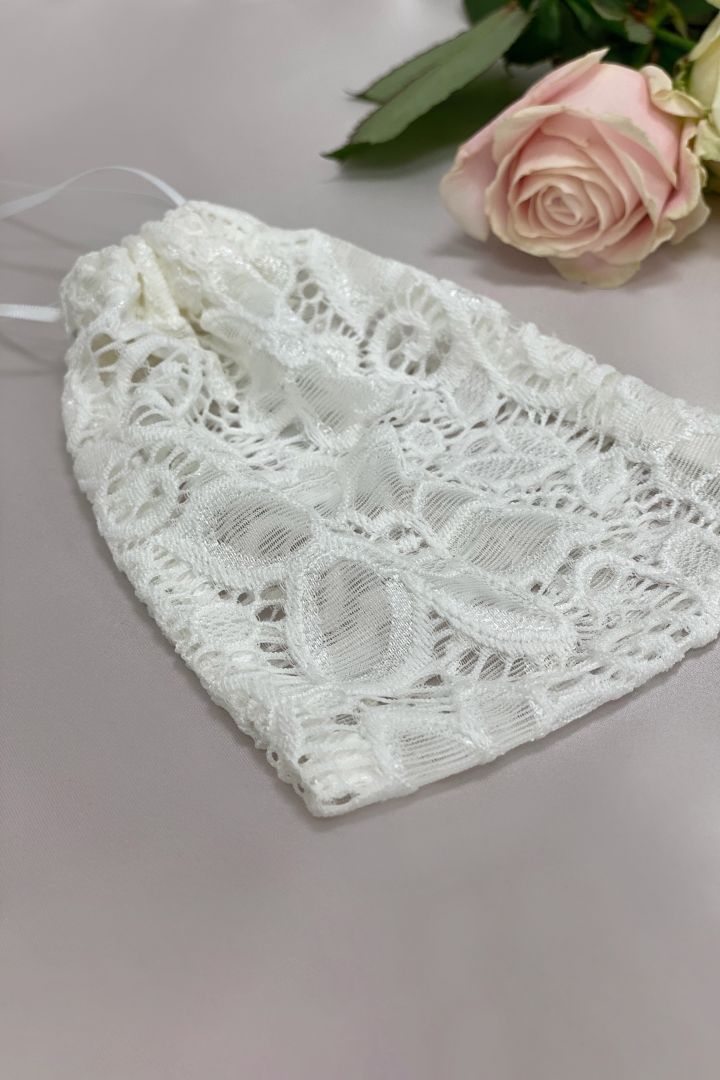 Wedding Face Mask with Flower Lace and Pouch