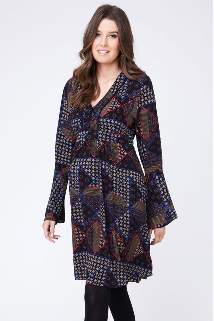 Maternity and nursing dress with bell sleeves