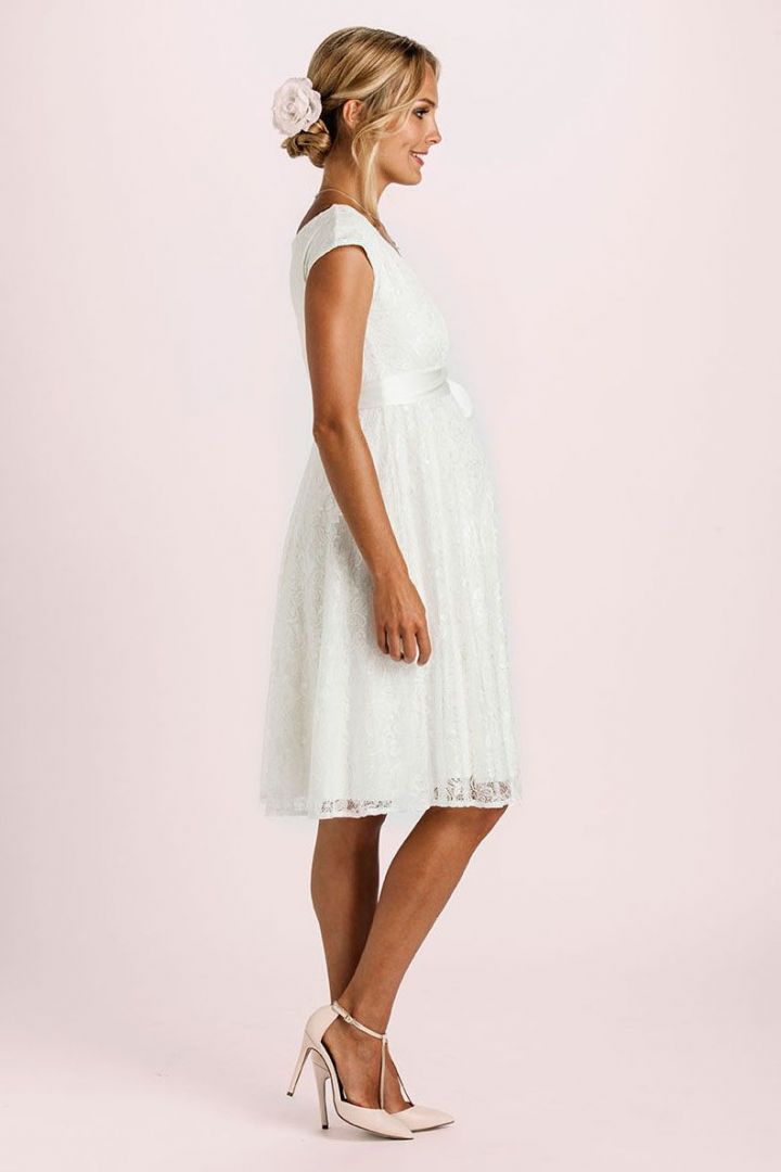 Spitzen Umstandsbrautkleid mit U-Boot Ausschnitt