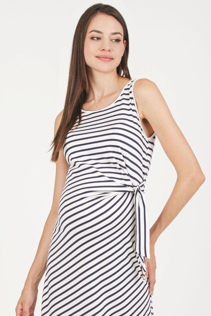 Umstandskleid mit Knoten-Detail gestreift
