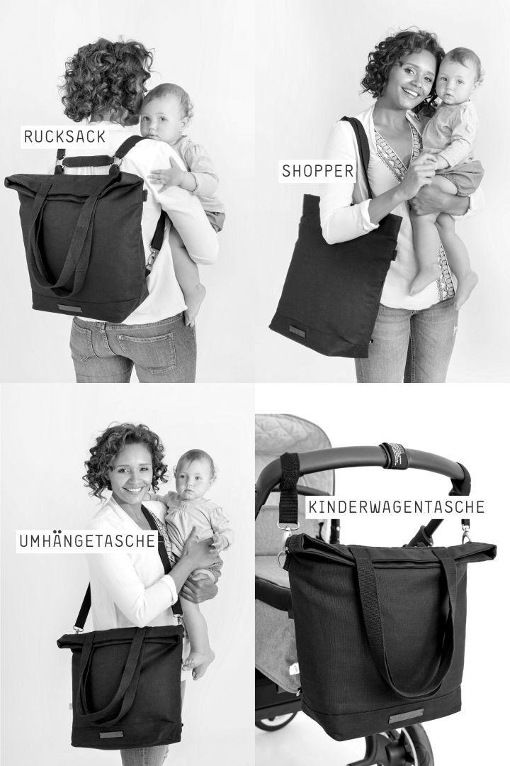 2 in 1 Wickeltasche und Rucksack schwarz
