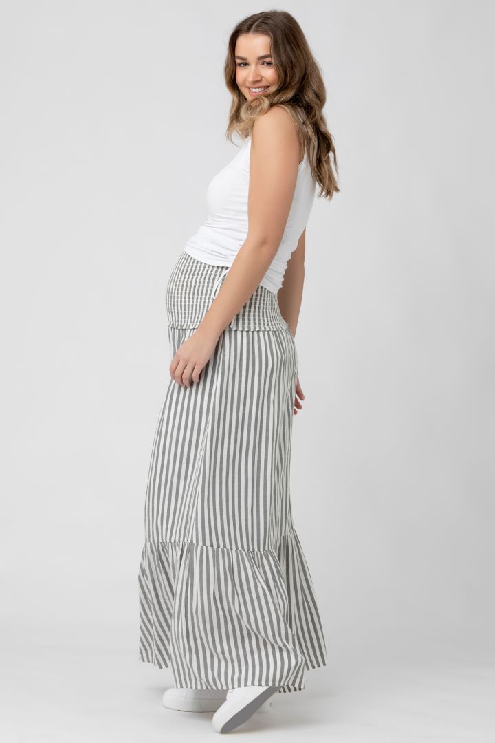 Umstandsträgerkleid mit Streifen grau-weiß