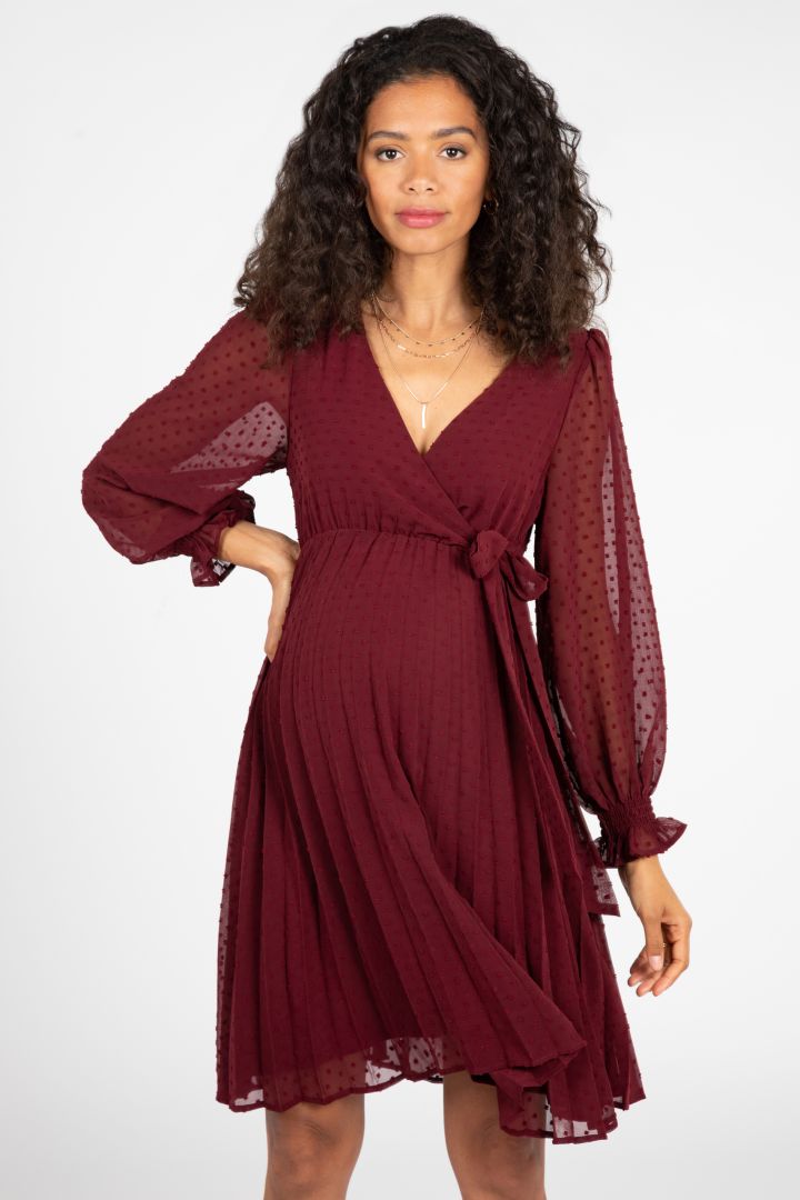 Festliches Umstandskleid in Wickeloptik mit Plisseerock