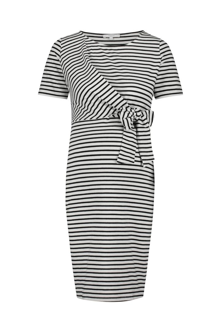 Striped Maternity Dress with Belt Detail