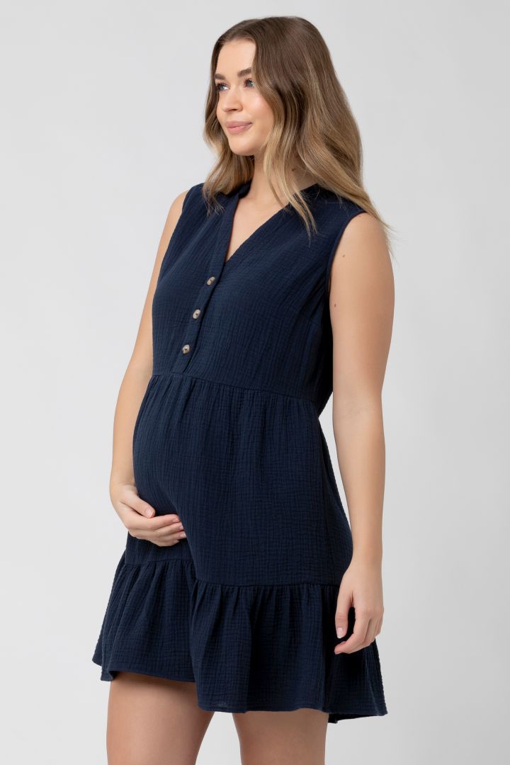 Maternity and Nursing Dress with Flounces navy