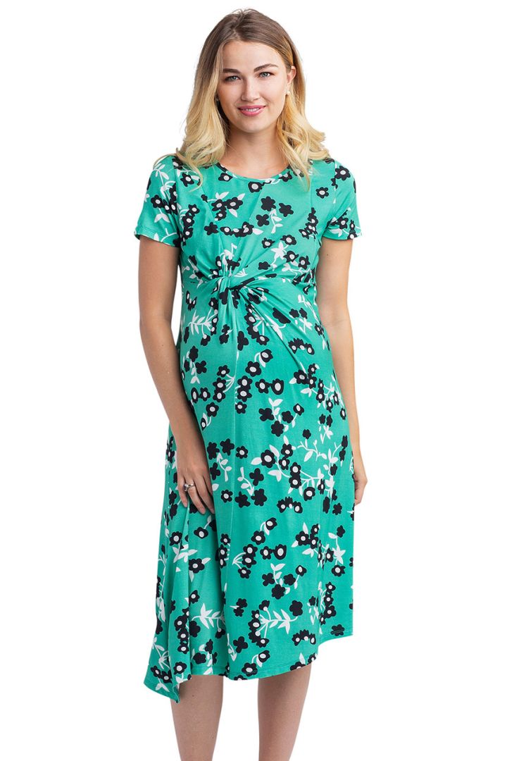 Maternity and Nursing Dress with Knot Detail, black