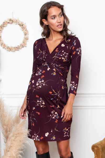 Cross-Over Umstands- und Stillkleid mit Blumen-Print