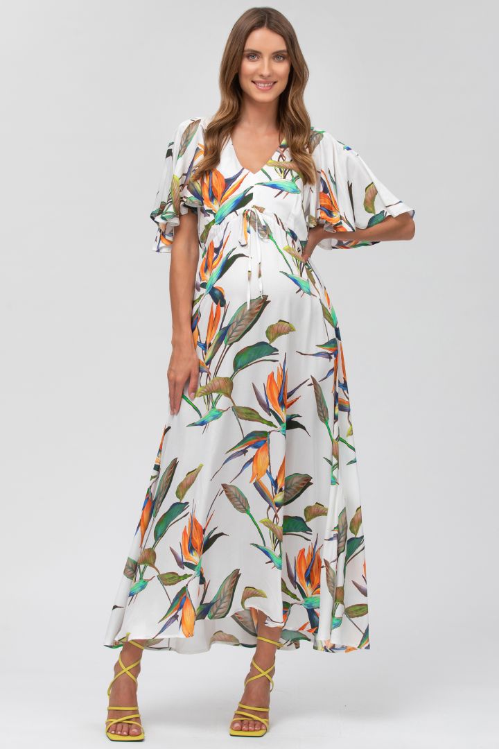 Umstandskleid mit Flügelärmeln und Strelizien Print