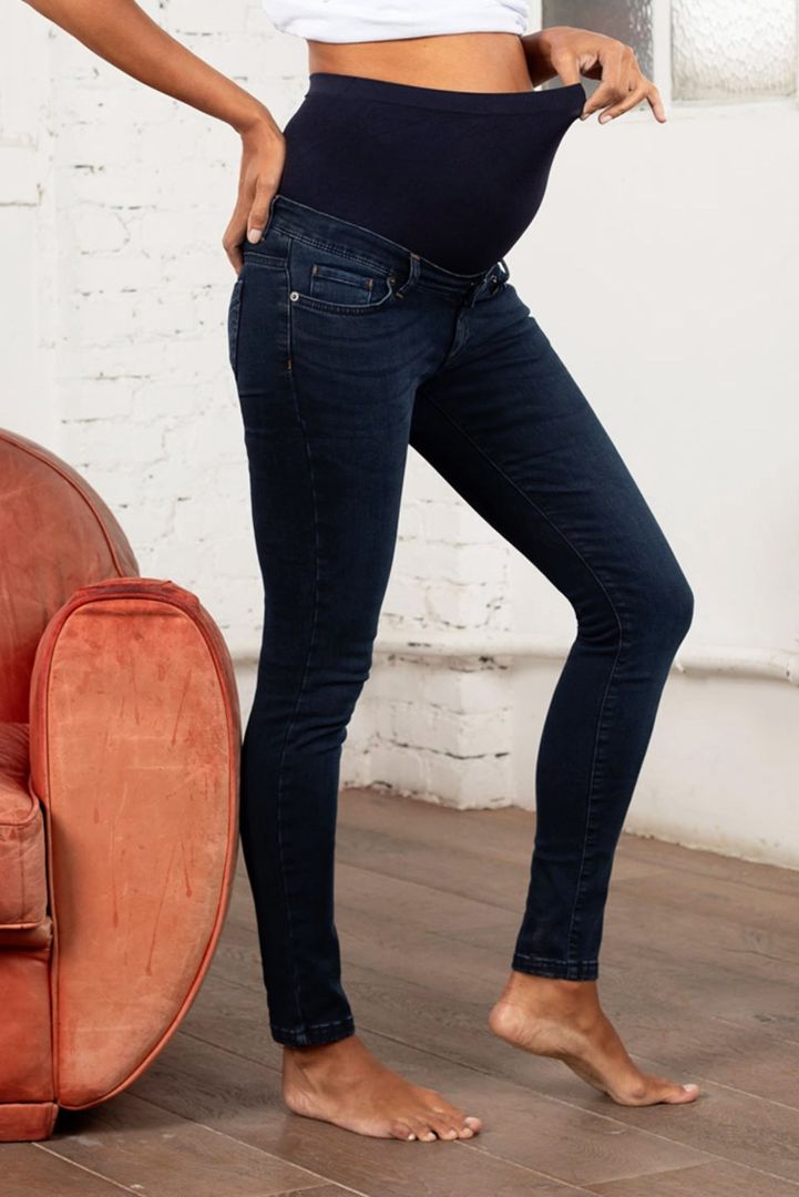 Umstandsjeans mit abnehmbarem Bauchband dark denim