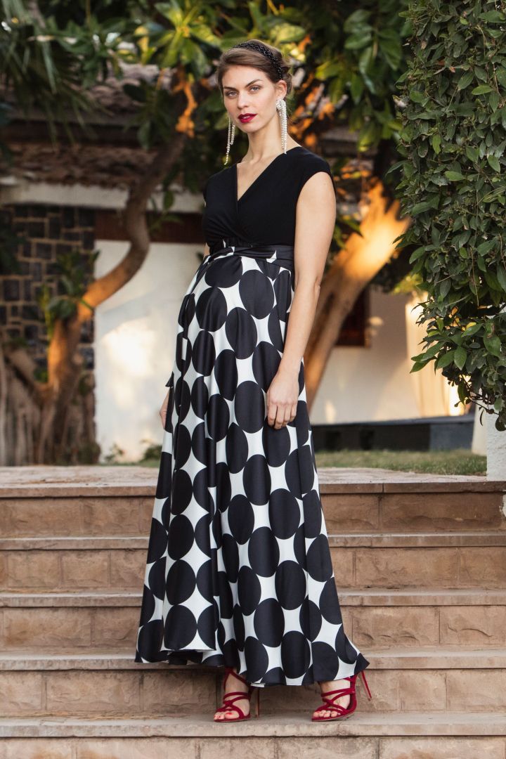 Eco Polka Dot Umstands- und Stillkleid mit Satinrock