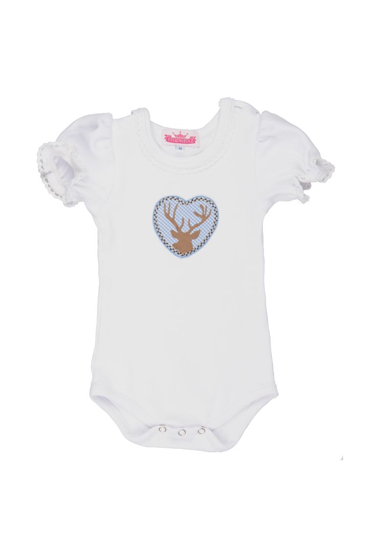 Trachten Body mit Puffärmeln und Hirschapplikation hellblau