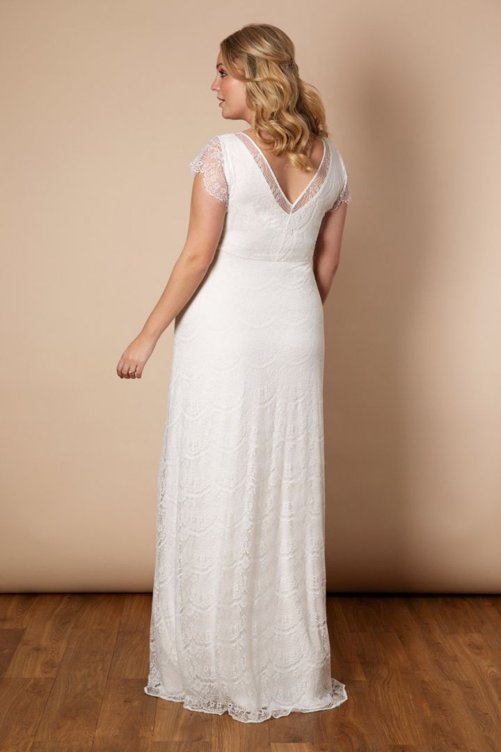 Plus Size Umstandsbrautkleid aus zarter Spitze lang