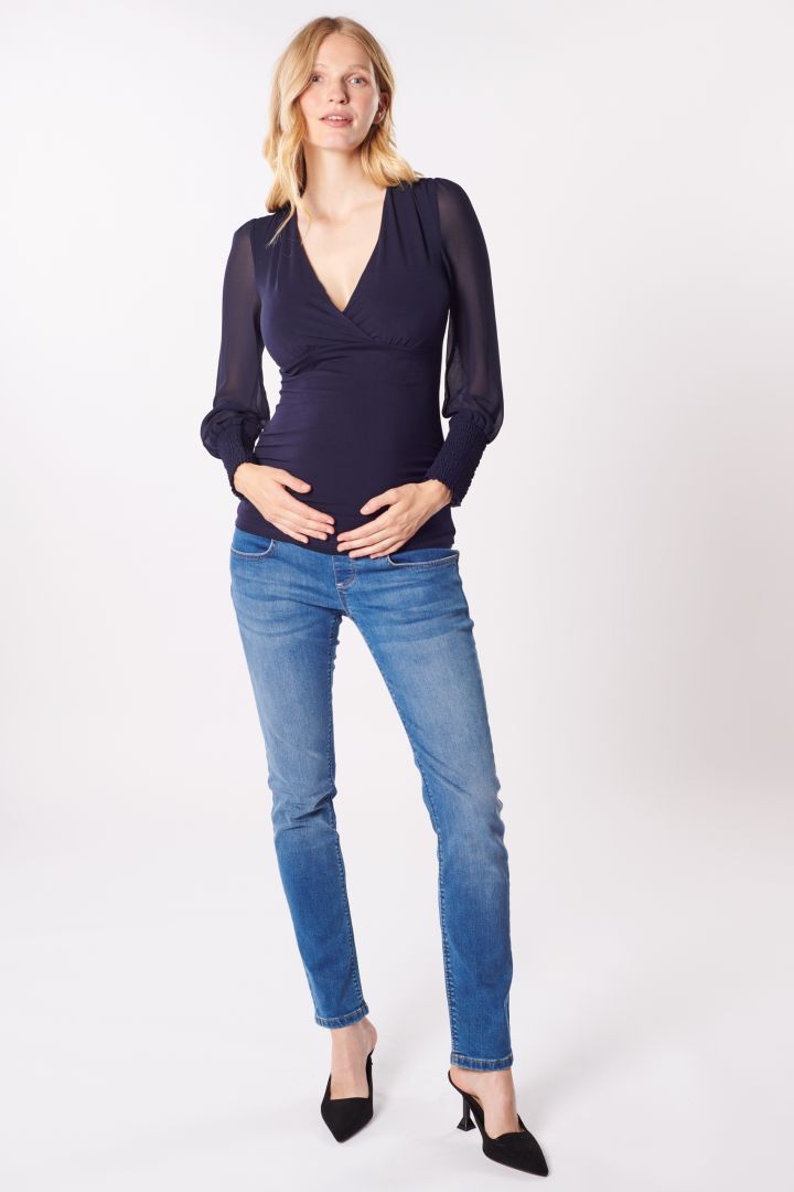 Umstands- und Stillshirt mit Chiffonärmeln navy