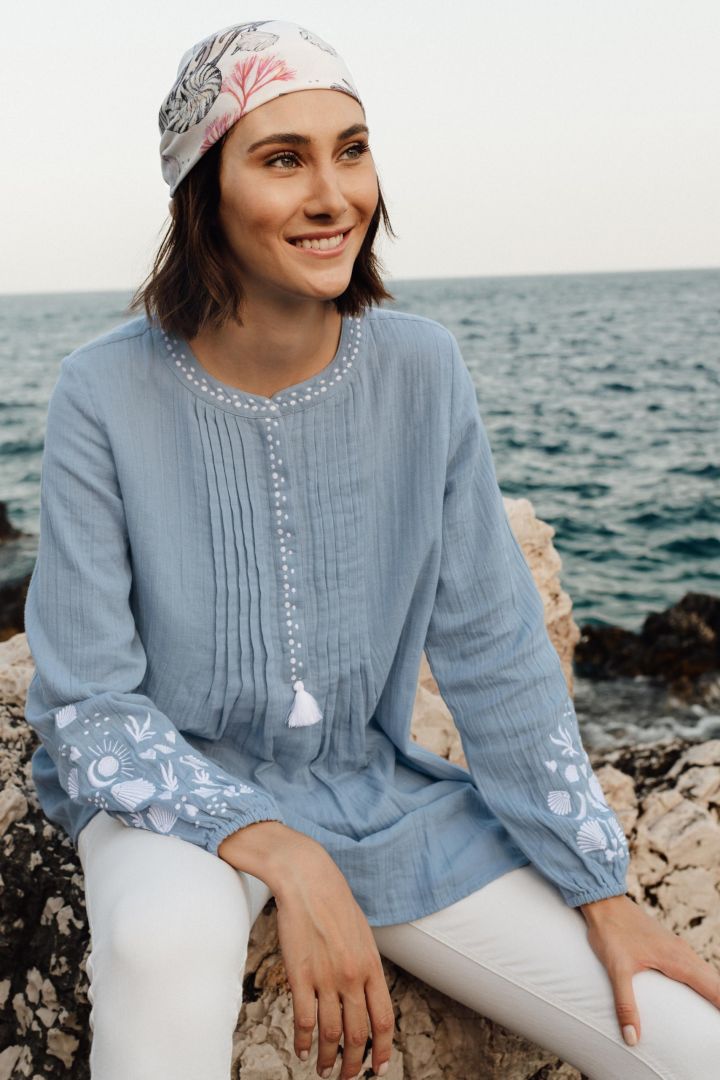 Umstands- und Stilltunika mit Biesen blau