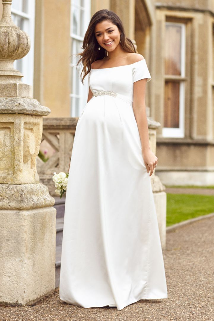 Long Maternity Bridal Dress with Submarine Neckline