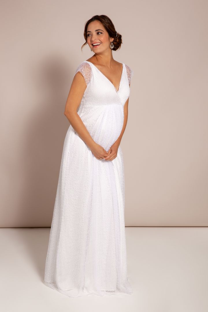 Maternity and Nursing Wedding Gown with Speckled Tull White