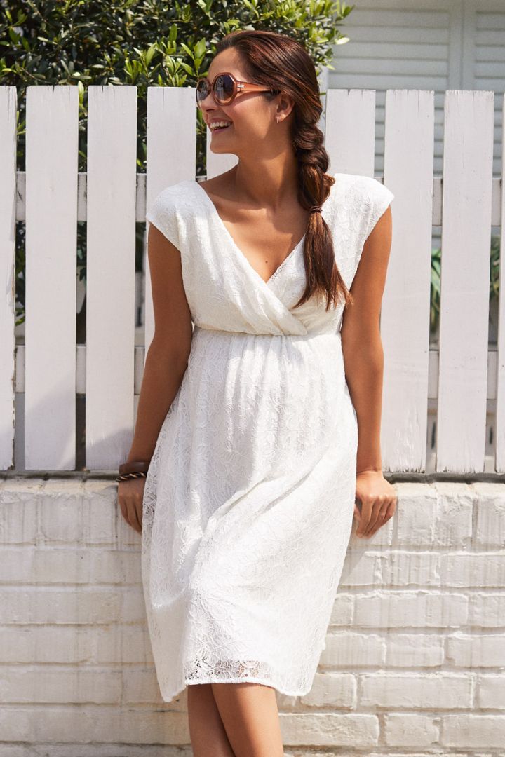 Lace Maternity Wedding Dress with Cache Coeur Neckline