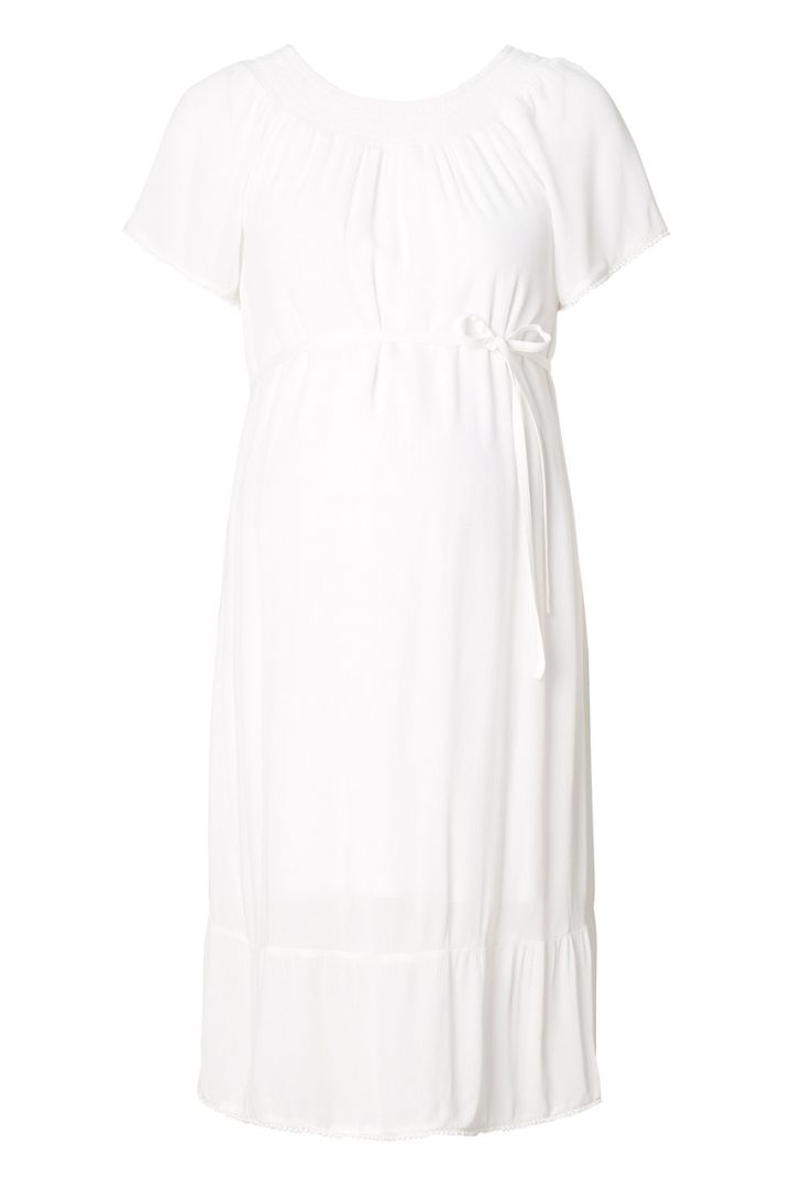 Maternity dress with flounce, white