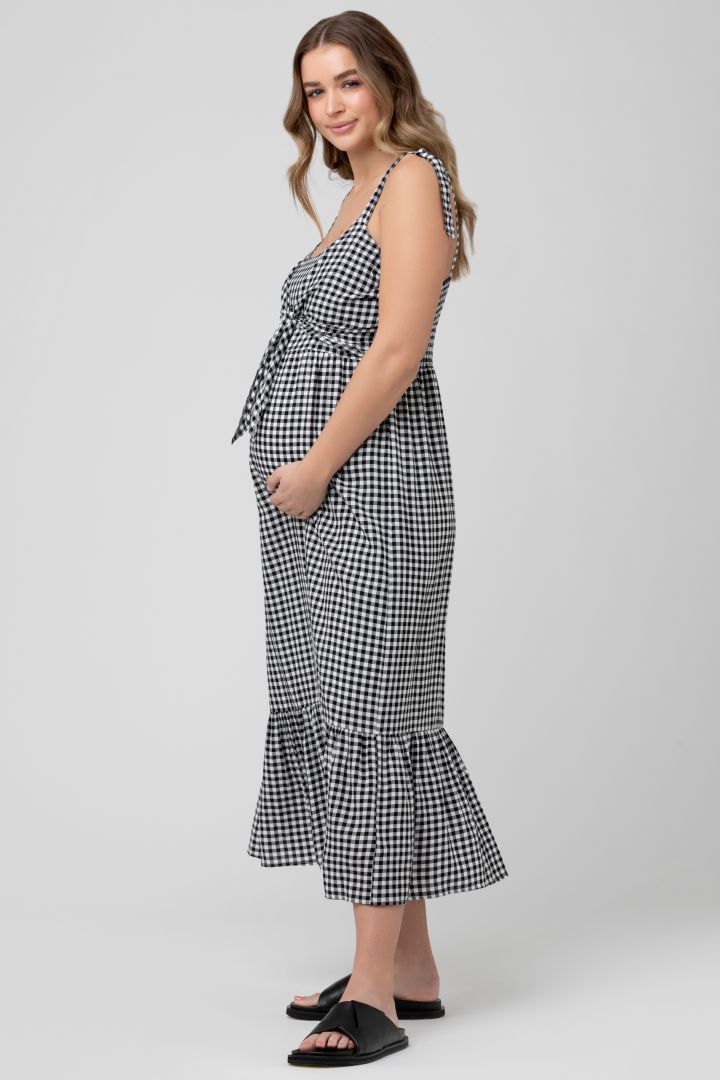 Gingham Umstands- und Stillkleid schwarz/weiß