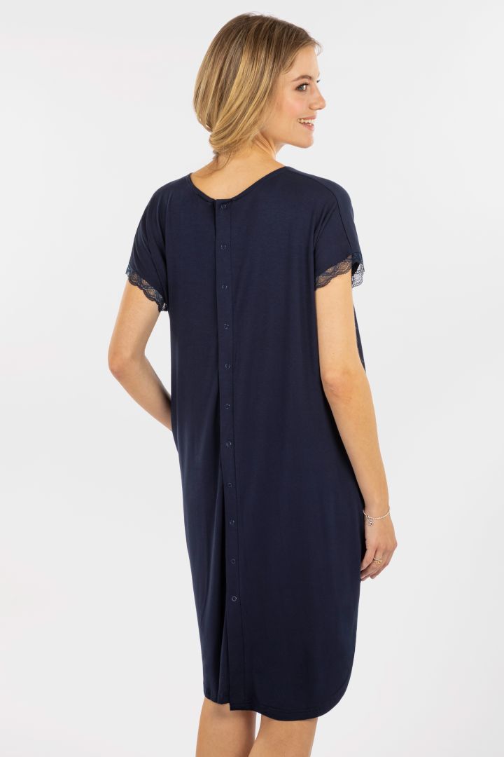 Eco Viskose Geburtskleid und Stillnachthemd navy