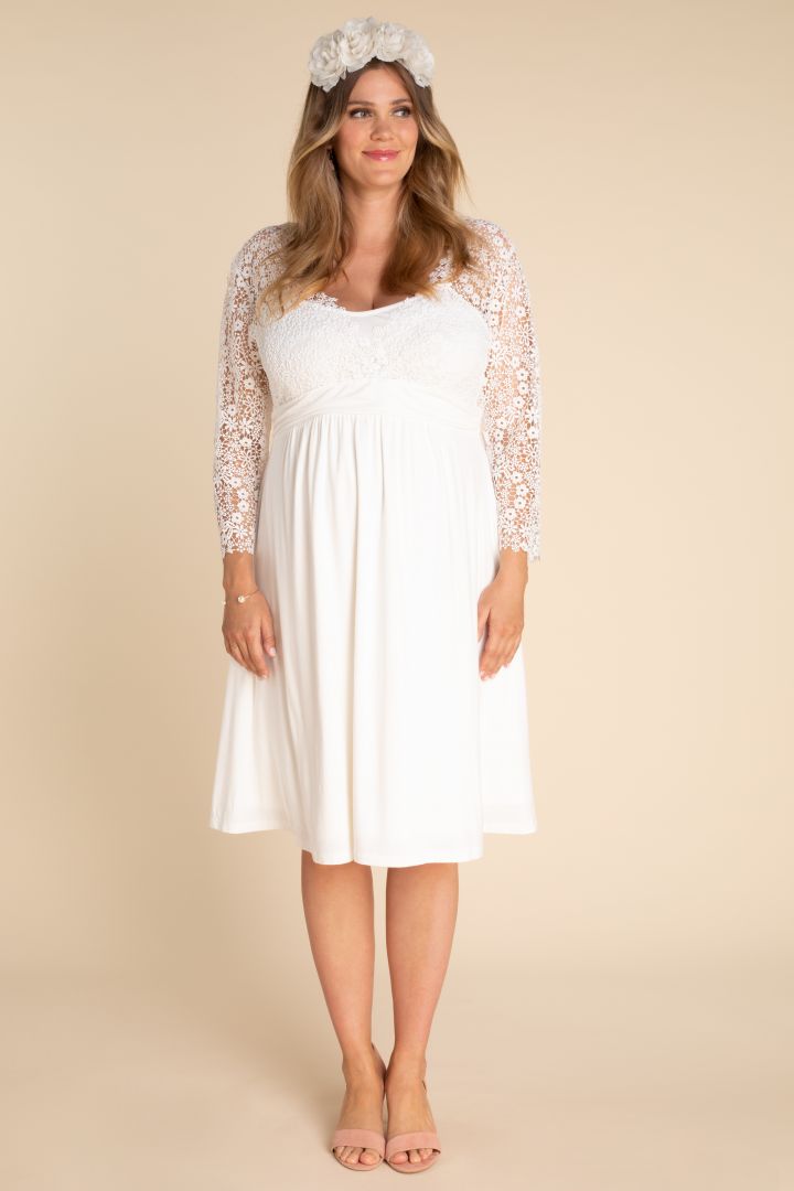 Plus Size Umstandsbrautkleid mit Boho Blumenspitze