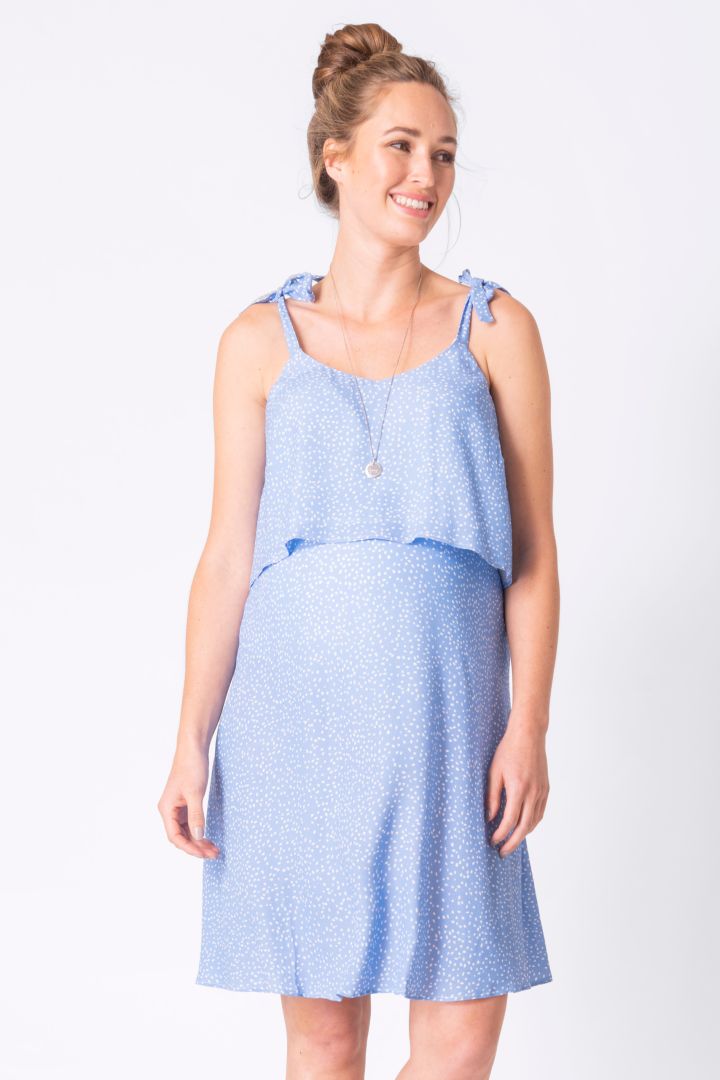 Maternity and Nursing Strap Dress with Polka Dot Print