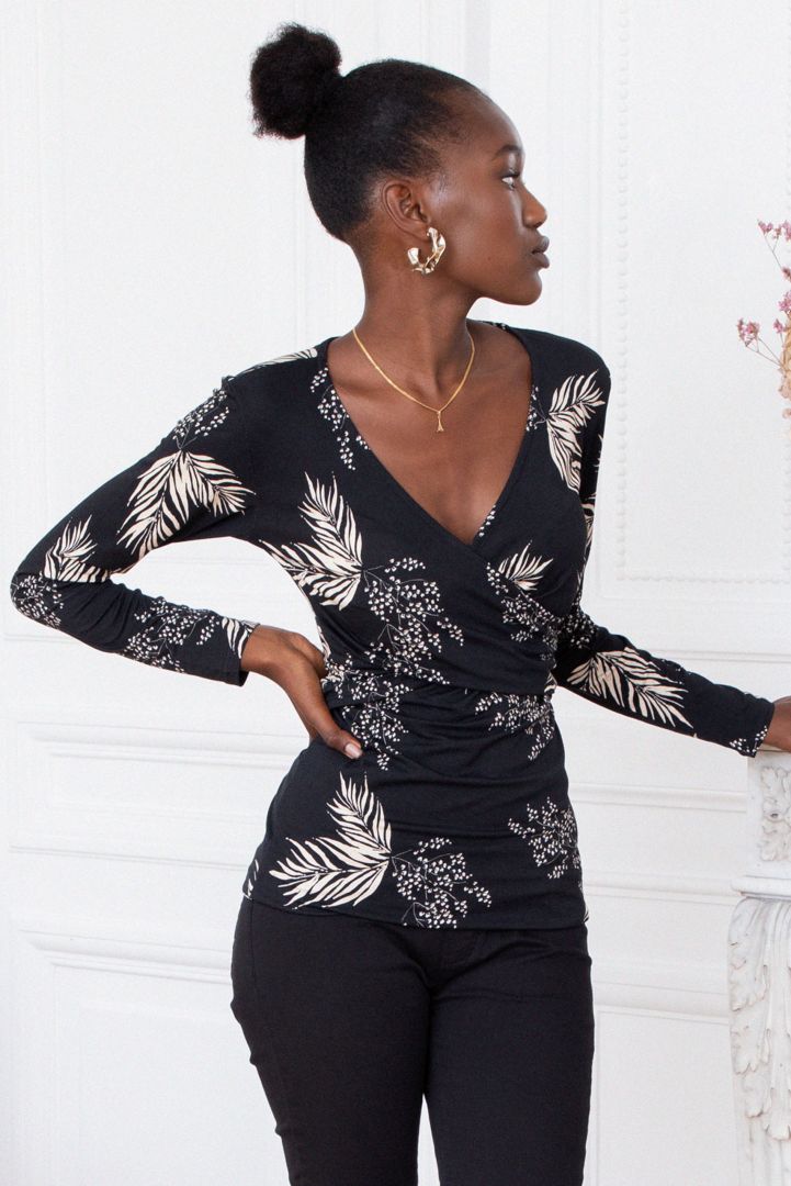 Cross-Over Umstands- und Stillshirt mit Blätter Print