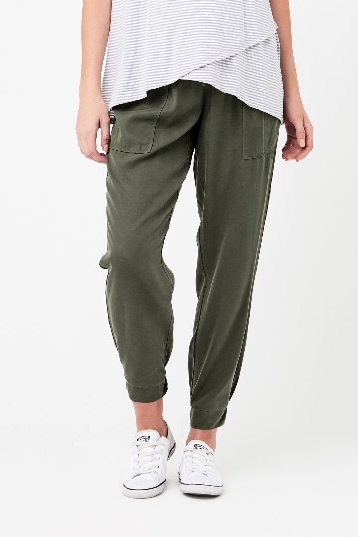 Tencel Umstandshose mit gesmoktem Bund khaki