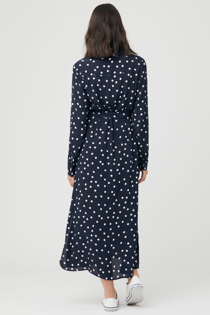Long Maternity and Nursing Shirt Dress with Dots Print
