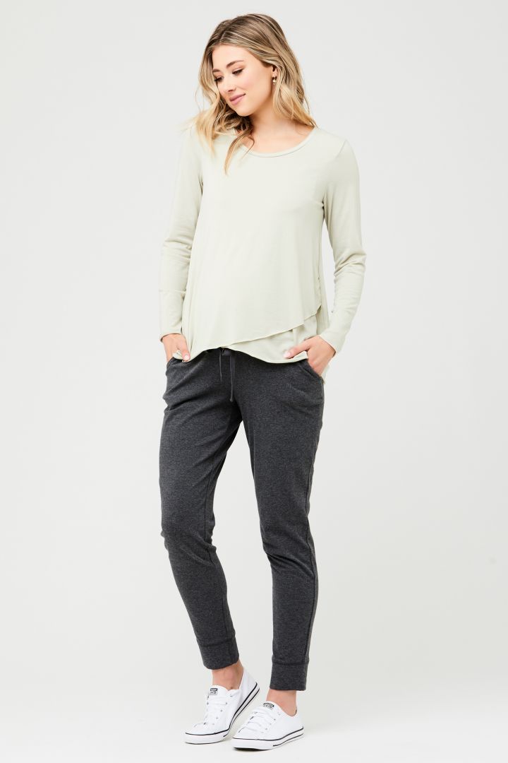 Raw Edge Langarm Umstands- und Stillshirt hellgrün