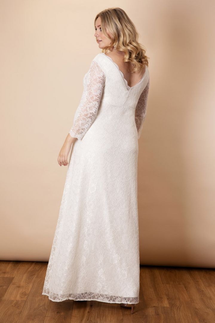 Plus Size Umstandsbrautkleid mit Spitzenärmeln lang