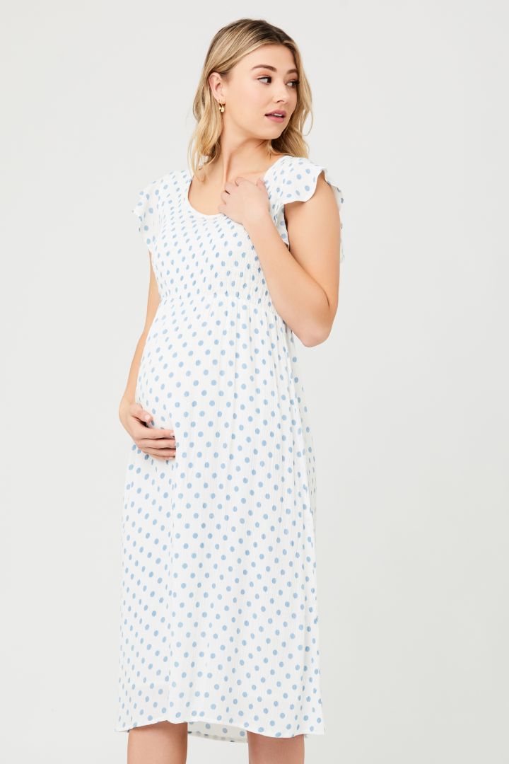 Midi Umstandskleid mit gesmoktem Oberteil