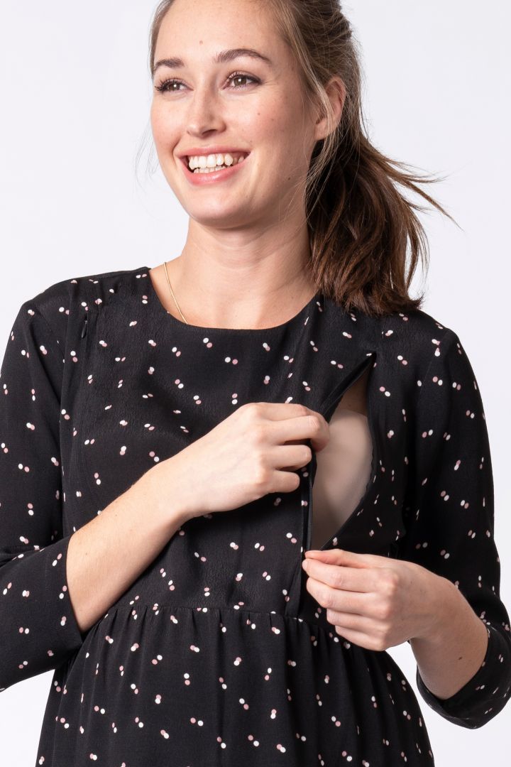 Tired Matetnity and Nursing Shirt with 3/4 Length Sleeves black