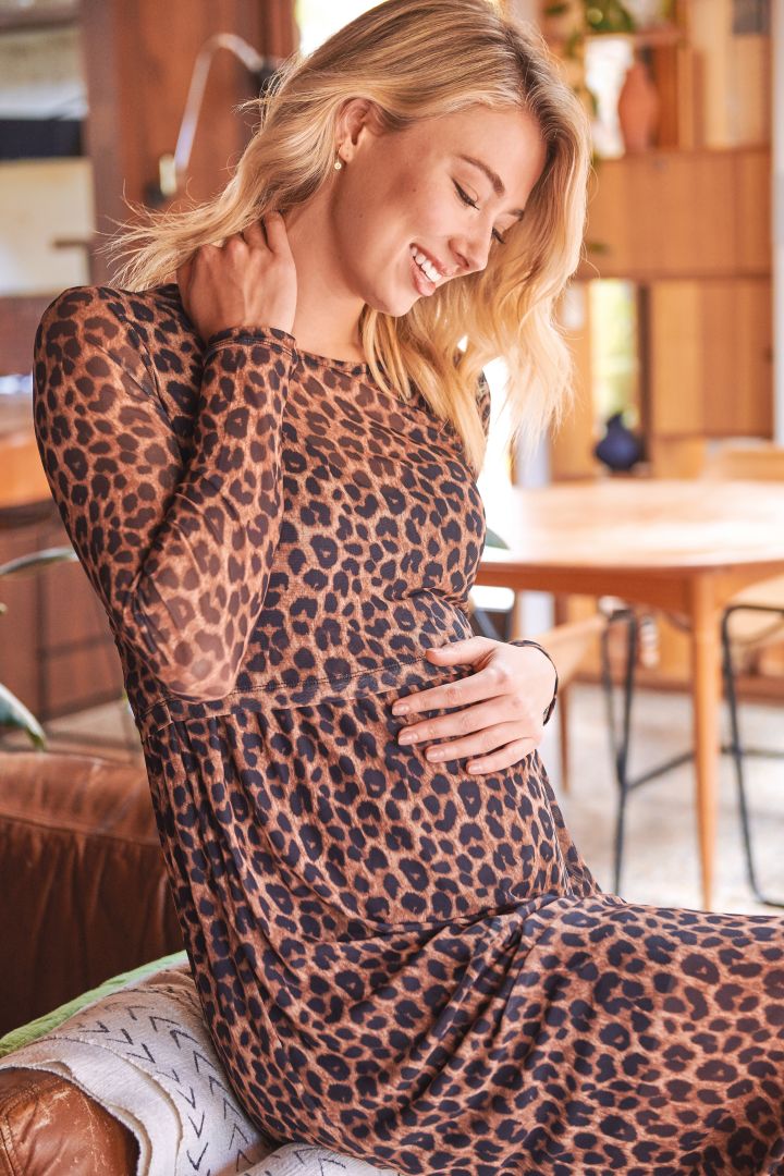 Midi Maternity and Nursing Dress Leopard