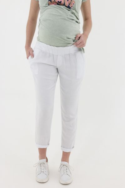 7/8 Linen Maternity Trousers white