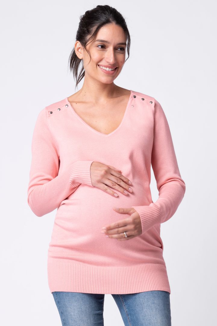 V-Neck Maternity and Nursing Sweater coral