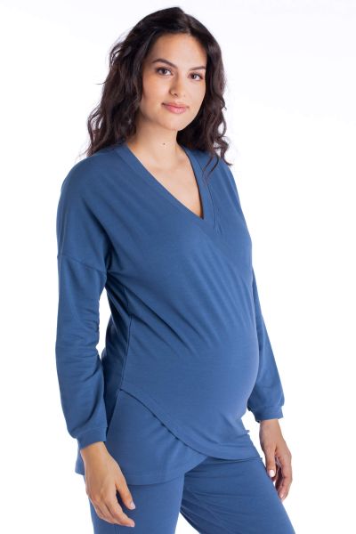 Organic Lounge- und Pyjama Umstandsshirt blau
