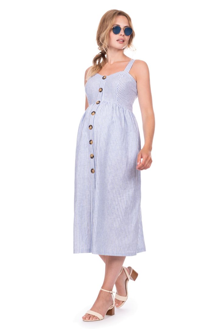 Mid-Length Maternity and Nursing Dress with Button Placket