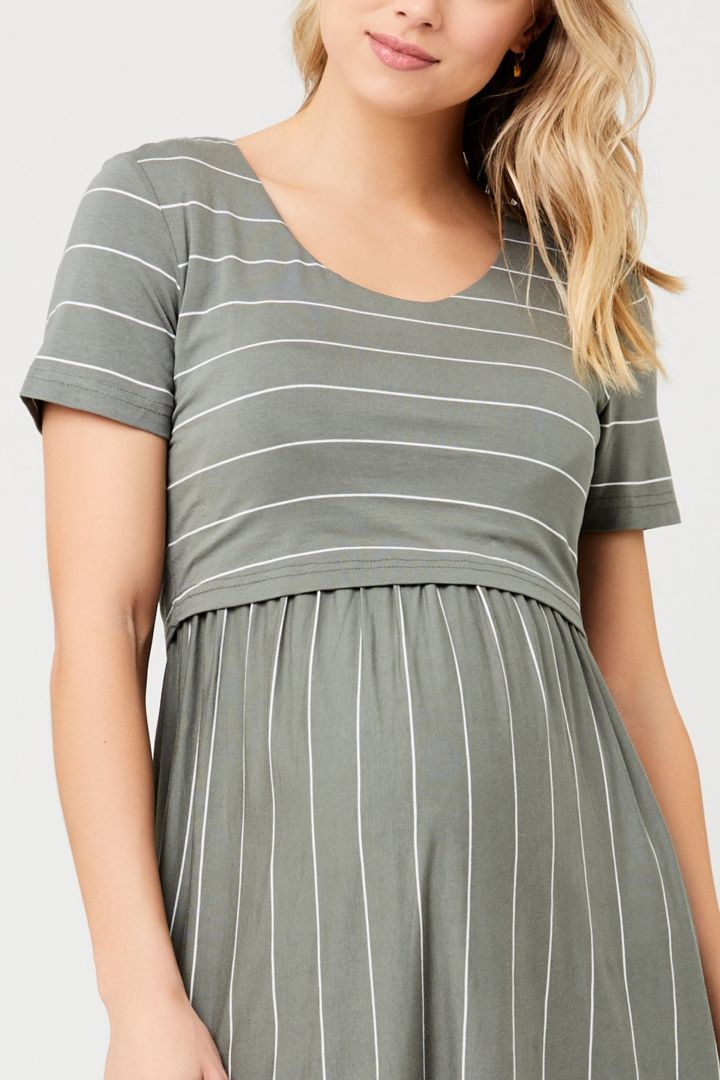 Maternity and Nursing Dress olive / weiß Striped